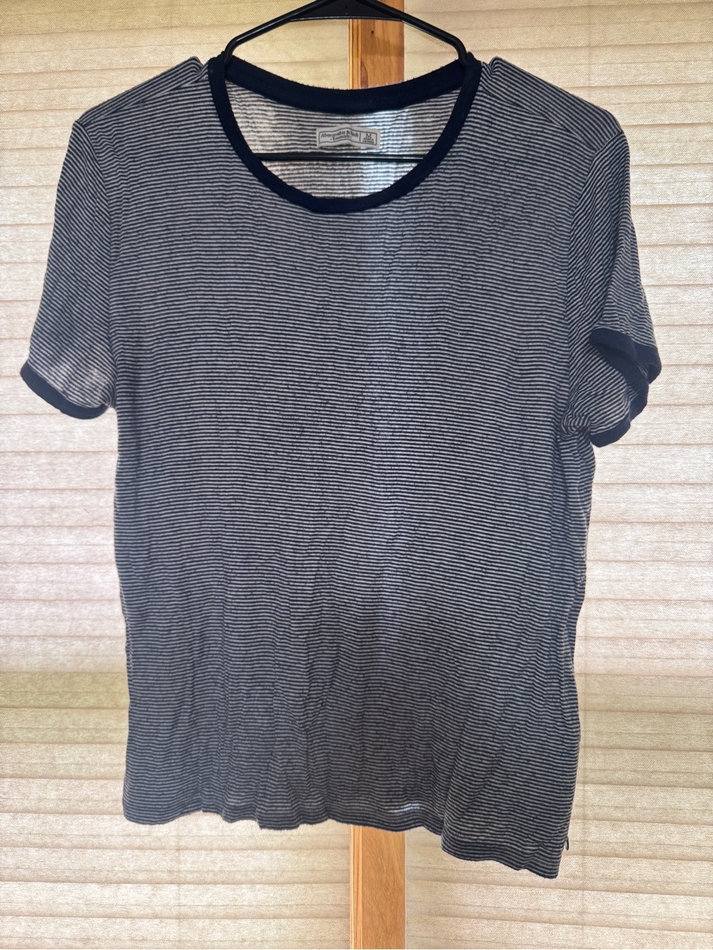 Abercrombie & Fitch Navy and White Striped Short Sleeve Tee